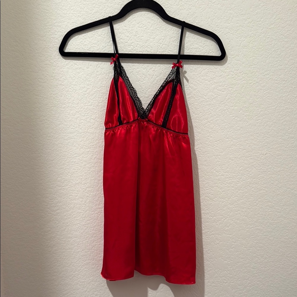 Elegant Red Satin Nightgown with Lace Trim